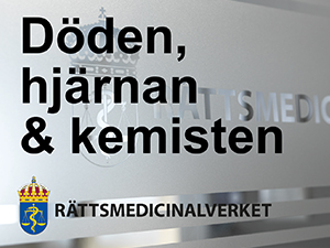 mindre bild på frostat glas och rättsmedicinalverkets logotyp samt en bild på en kvinna och en bild på en man